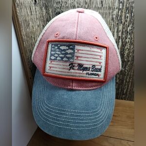 Ft. Myers Beach Florida Patriotic Meshback Adjustable Snapback Baseball Hat Cap